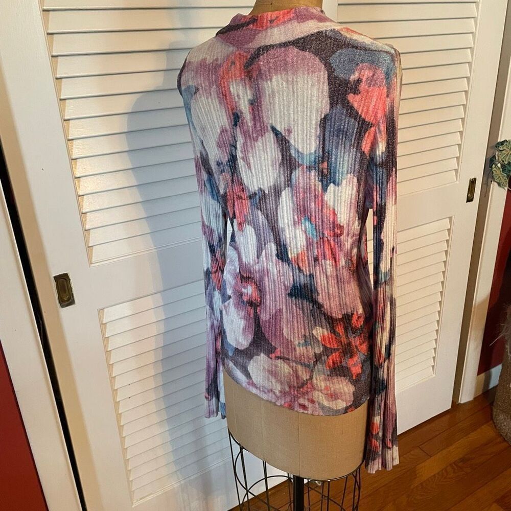 Anthropologie Floral Ribbed Mock Neck Sweater - Pink, Blue, White - Picture 7 of 11